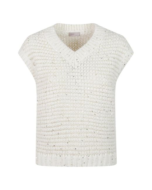 Herno White V-Neck Knitwear