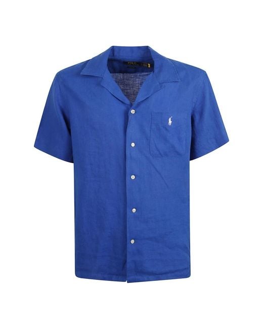 Camicia polo in lino blu di Ralph Lauren in Blue da Uomo