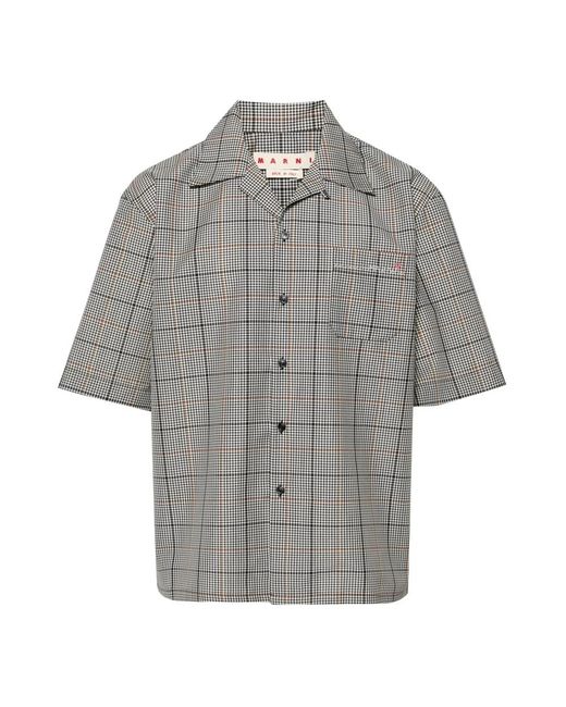 Marni Gingham check cotton shirt in Gray für Herren