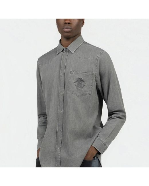Roberto Cavalli Gray Denim Shirts for men