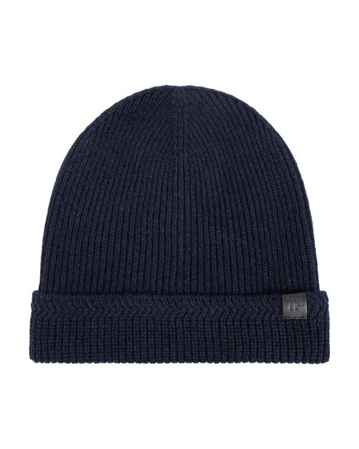 Tom Ford Accessoires ,Blauw ,Wol Pet Met Logopatch in het Blue voor heren