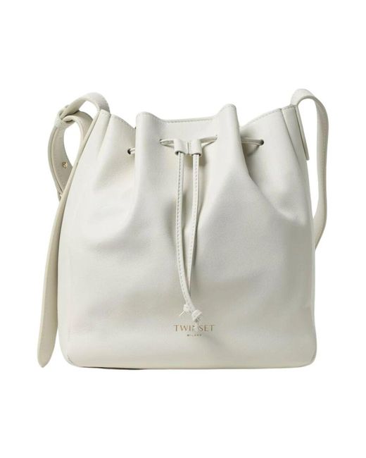 Twinset Gray Perlen-Detail Leder Crossbody Tasche