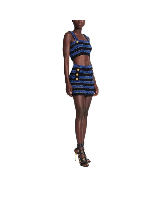 Balmain Blue Striped Tweed Skirt
