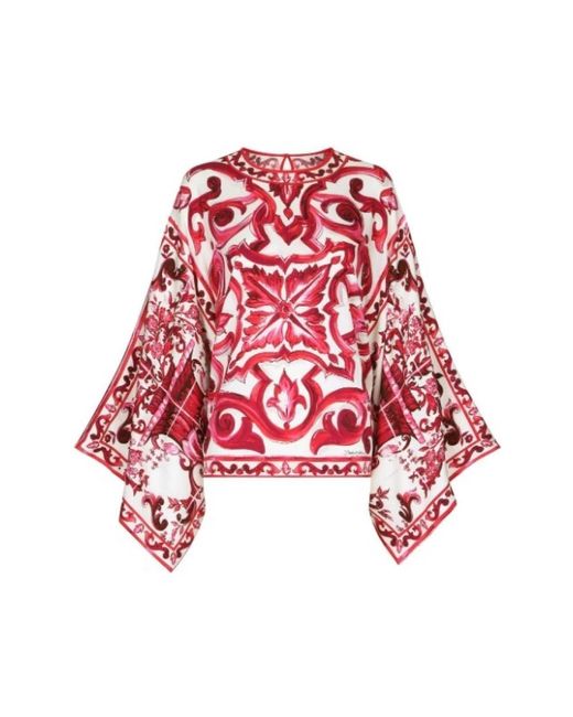 Dolce & Gabbana Red Majolika-print seidenbluse
