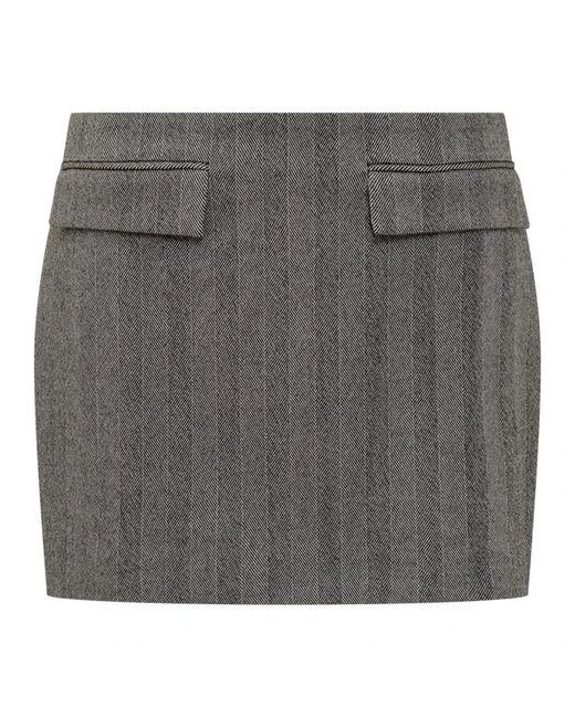 Ferragamo Rokken ,Grijs ,Leer Herringbone Wool Mini Rok in het Gray