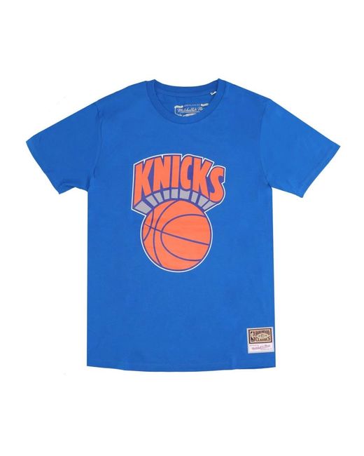 Mitchell & Ness Tops ,Blauw ,Katoen New York Knicks Logo T-Shirt in het Blue voor heren