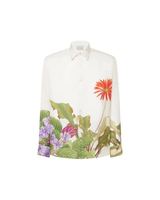 Camicia floreale in satin a maniche lunghe di Pierre Louis Mascia in White da Uomo