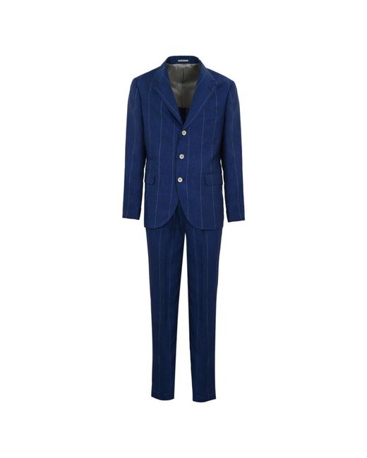 Brunello Cucinelli Blue Single Breasted Suits for men