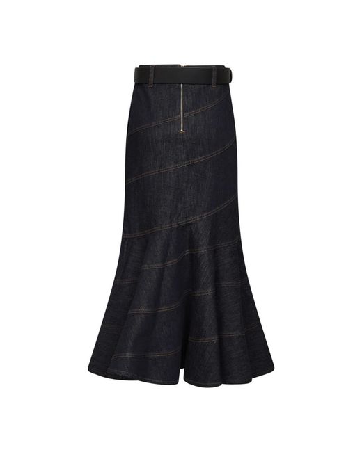 Self-Portrait Denim Midi Rok Met Riem in het Black