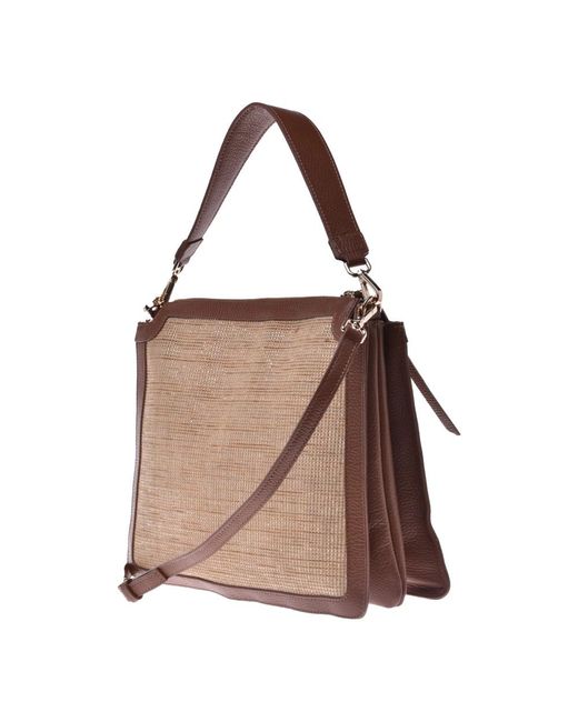 Baldinini Brown Shopper bag in tan raffia