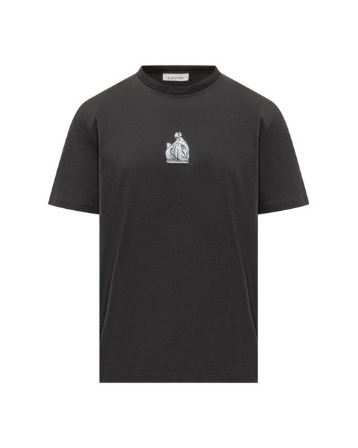 Lanvin Tops ,Zwart ,Katoen Geborduurde Katoenen T-Shirt in het Black voor heren