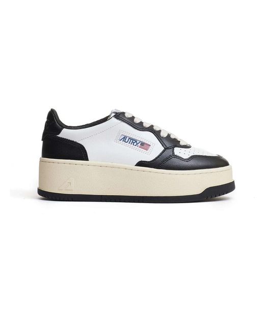 Autry Blue Weiße Leder Plateau-Sneakers