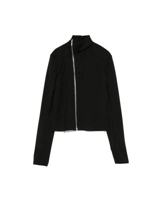 Rick Owens Black Schwarze Asymmetrische Reißverschluss Oberbekleidung