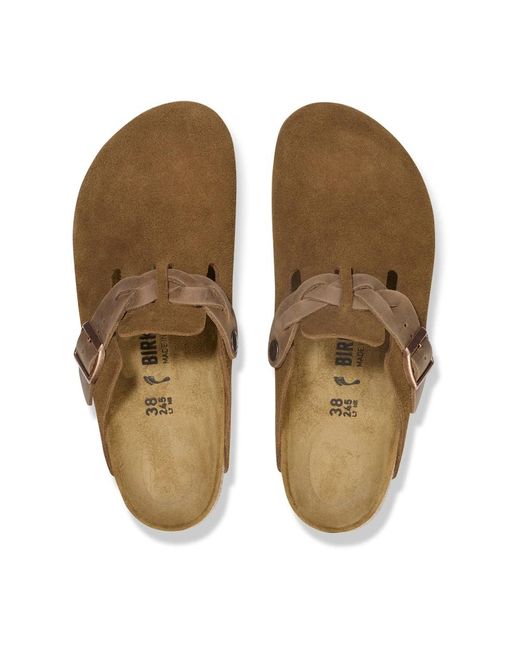 Zoccoli in pelle con cinturino intrecciato di Birkenstock in Brown