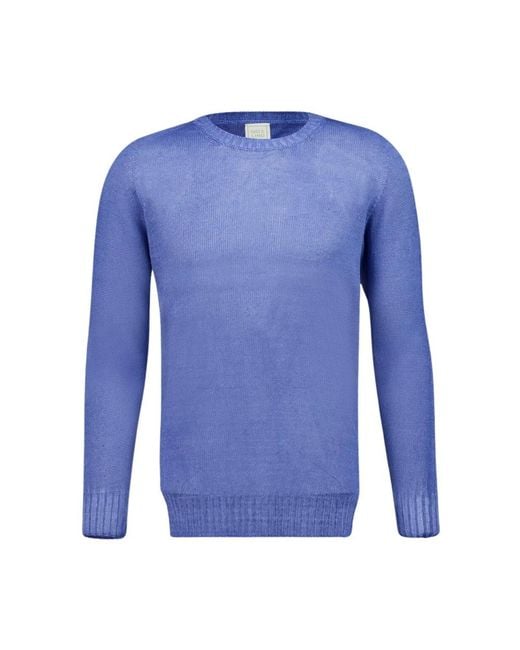 120% Lino Blue Round-Neck Knitwear for men