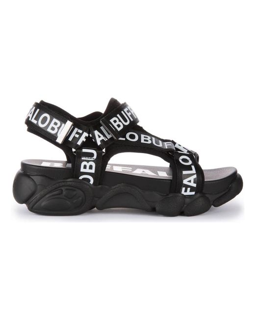 Buffalo Black Flat Sandals