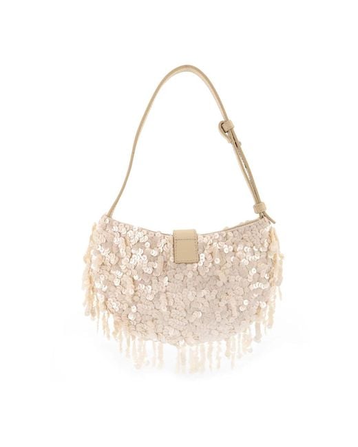 Staud Natural Weiße Lederschultertasche Mit Klappe