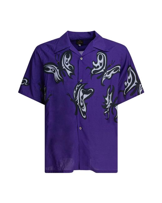 Needles Paarse Artistieke Print Camp Kraag Shirt in het Purple voor heren