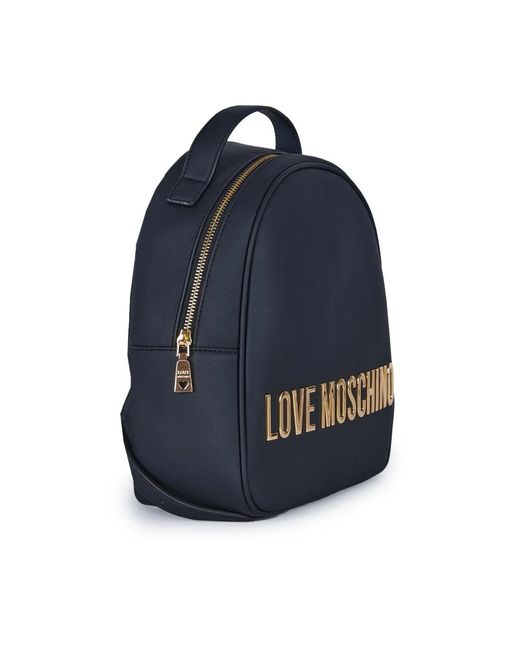 Love Moschino Blue Schwarzer rucksack aus kunstleder mit goldmetall-logo