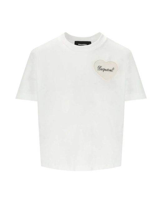 DSquared² Tops ,Wit ,Katoen Boxy Fit Hart Wit T-Shirt in het White