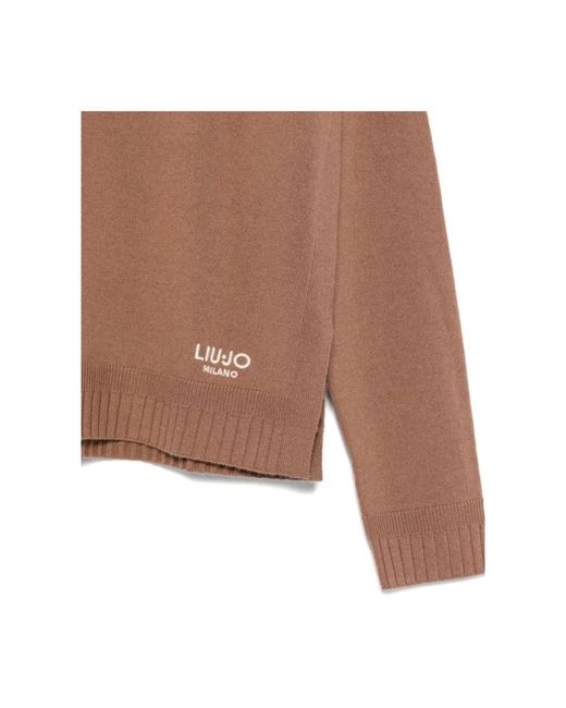Liu Jo Bruine V-Hals Trui Met Logoborduursel in het Brown