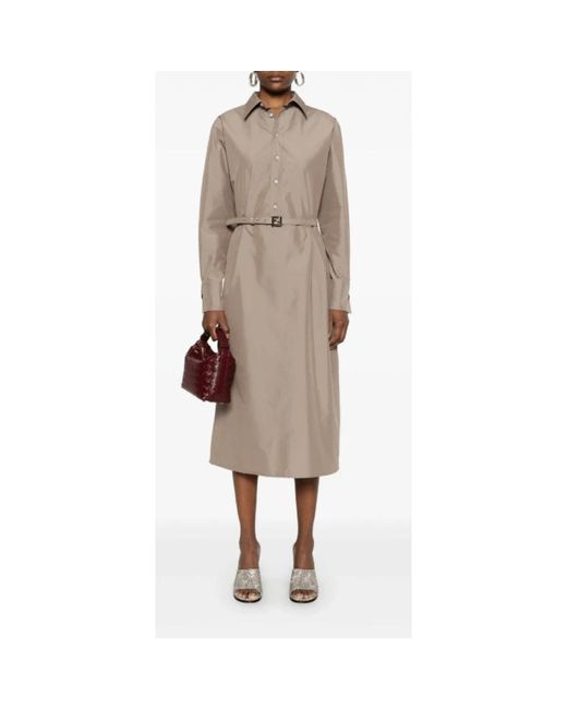 Fendi Kleedjes ,Bruin ,Katoen Taupe Bruine Overhemdjurk Met Riem in het Natural