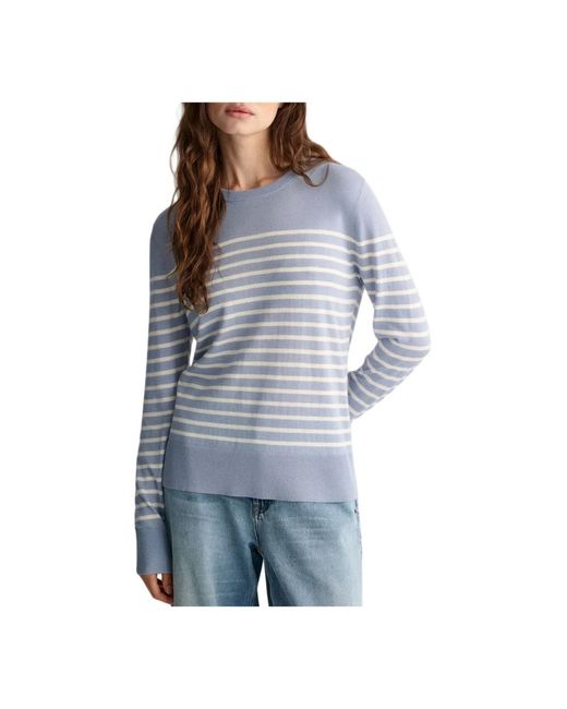 Fine knit striped c-neck di Gant in Blue