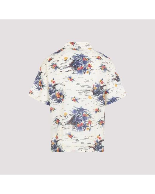 Prada Tropical Print Short-Sleeved Shirt With Classic Co in White für Herren