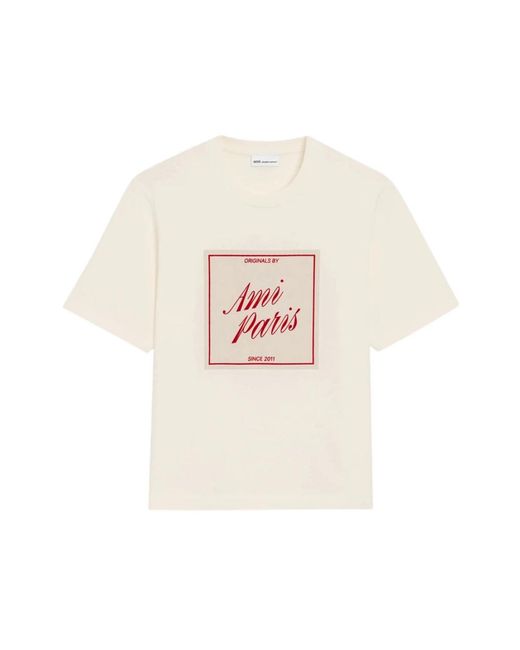 AMI Tops ,Wit ,Katoen T-Shirts En Polo's Wit in het Natural voor heren