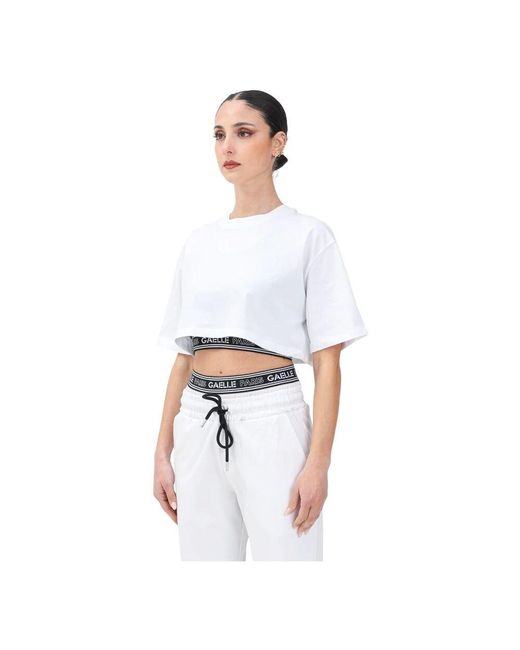 Gaelle Paris White Weiße Cropped T-Shirt Mit Integriertem Top