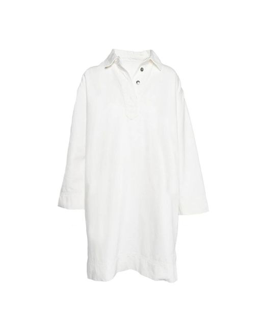 Hèst Kleedjes ,Wit ,Katoen Witte Popover Jurk Met Lange Mouwen in het White