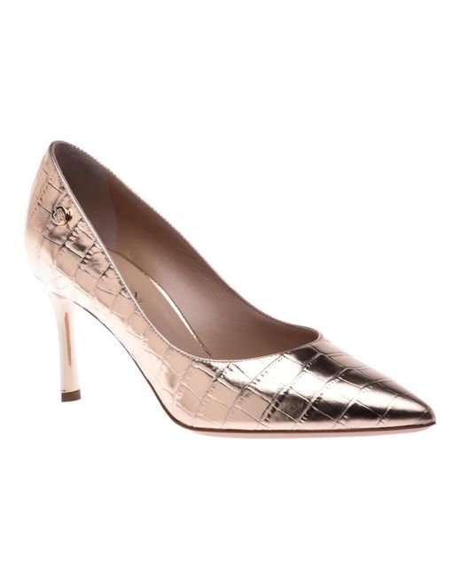 Court shoe in platinum with crocodile print Baldinini de color Metallic