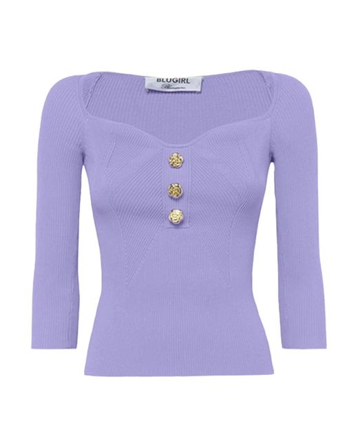 Blugirl Blumarine Purple V-Neck Knitwear