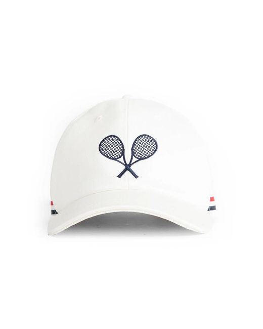 Thom Browne Accessoires ,Wit ,Satijn Klassieke 6-Panel Baseball Cap Met Satijn En Running in het White voor heren