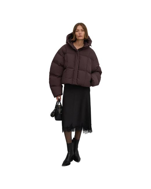 ESTRO Jassen ,Bruin ,Polyester Korte Donkerbruine Gewatteerde Jas Voor Vrouwen Met Hoge Kraag Voor De Winter Er 00117989 in het Black