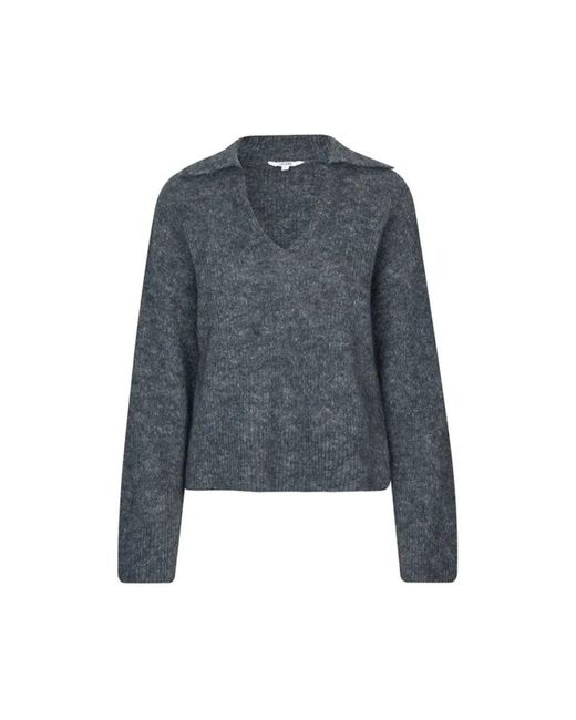 Mbym Blue Kohlestrickpullover Mit V-Ausschnitt