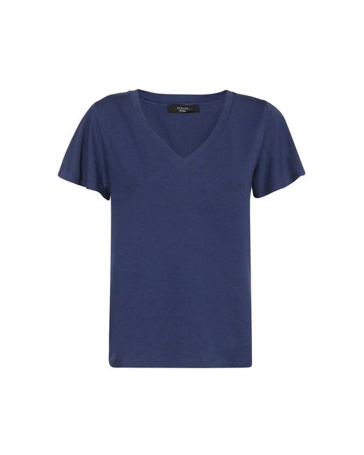 Weekend by Maxmara Blue V-Ausschnitt Baumwoll T-Shirt