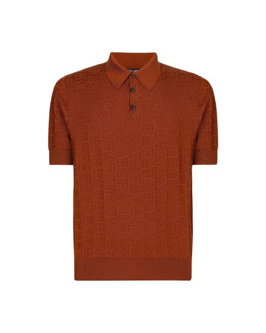 Dolce & Gabbana Poloshirt aus Jacquard-Seide mit Logo in Brown für Herren