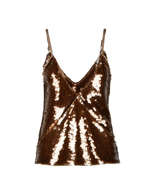 Elegante top senza maniche in tessuto elasticizzato di FEDERICA TOSI in Brown