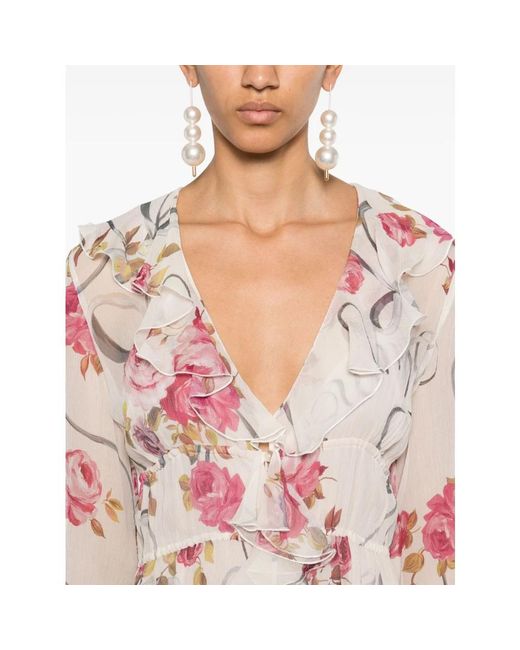 Abito lungo stampa floreale con scollo a v di Blumarine in Pink