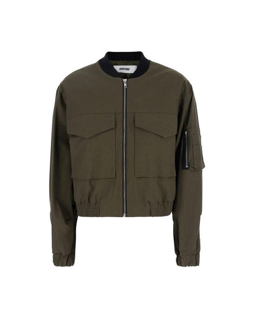 Grifoni Green Grüne Kurze Baumwolljacke Mit Taschen
