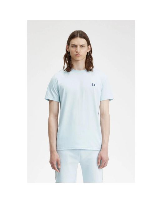 Fred Perry Tops ,Blauw ,Katoen Cotton Logo T-Shirt Laurel Crown Print in het Blue voor heren