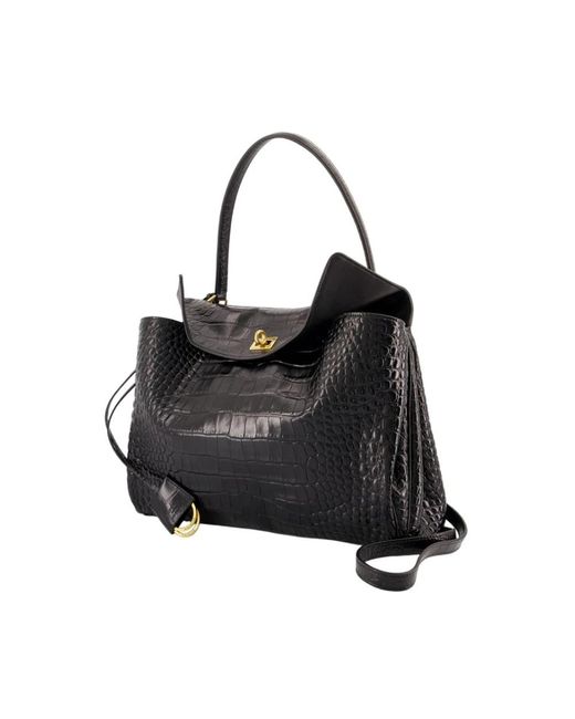 Balenciaga Black Schwarze Leder Rodeo Tasche Krokodil Geprägt
