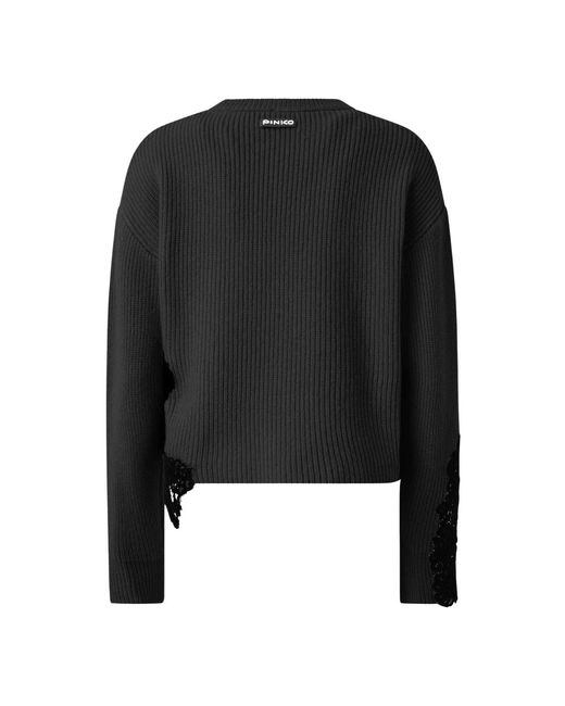Pinko Zwarte Wollen Blend Trui Met Ronde Hals in het Black