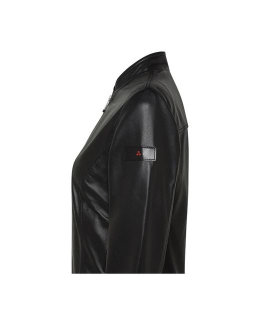 Peuterey Jassen ,Zwart ,Leer Korte Bikerjas Van Geverfd Nappaleer in het Black