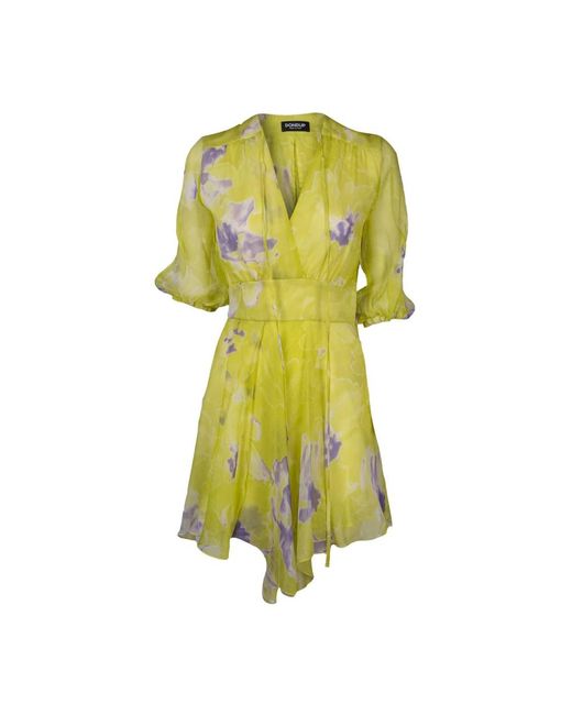 Vestido midi de gasa de seda con escote en v Dondup de color Yellow