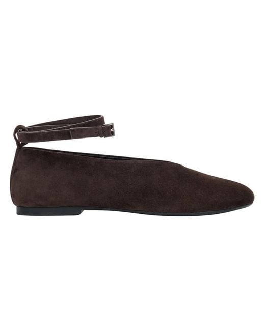 ESTRO Brown Weiche Dunkelbraune Velours Ballerinas Mit Knöchelriemchen