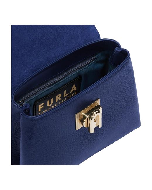 Furla Blue 1927 mini lederhandtasche,1927 mini top-griff tasche,texturierte leder mini handtasche mit arch logo verschluss,handbags