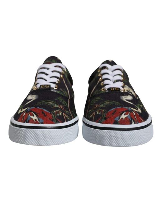 Dolce & Gabbana Black Tropical Print Low Top Sneakers Shoes for men
