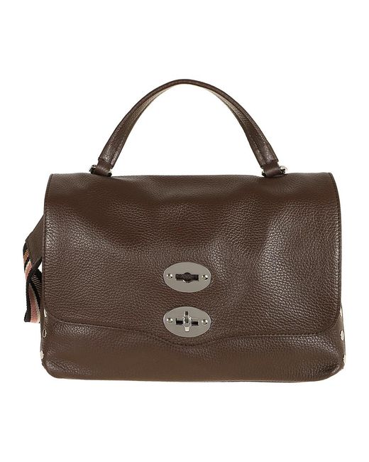 Borsa giornaliera postina in pelle di vitello nera di Zanellato in Brown